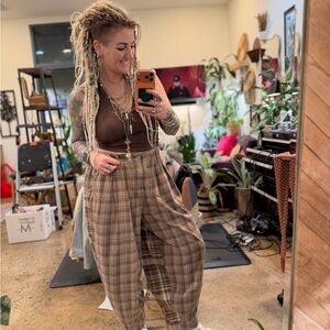 Oli & Hali Plaid Wide Leg Pants in Brown